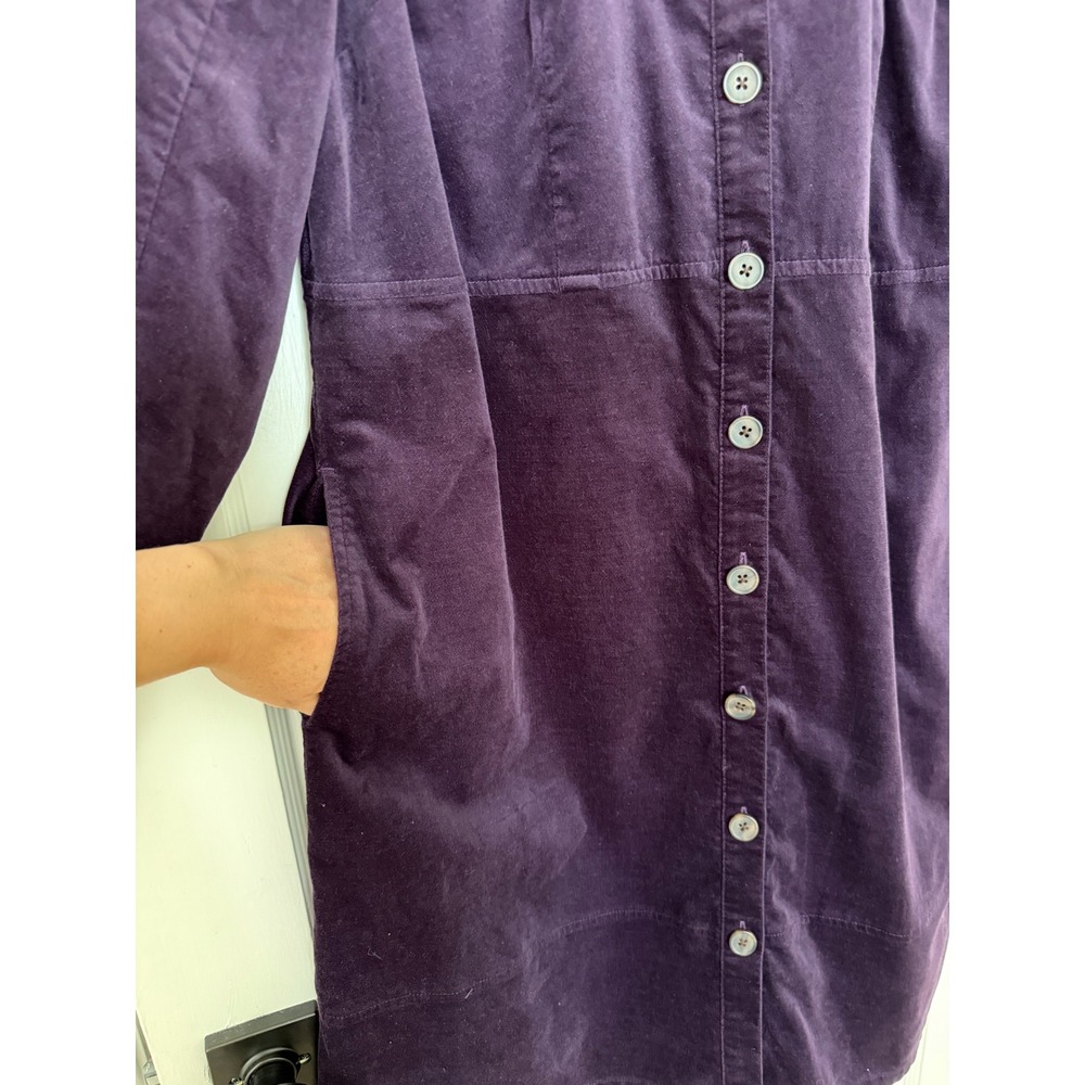 J. Jill M Plum Purple Stretch Velvet Button Front Midi Shirt Dress Cotton Blend - Picture 12 of 12
